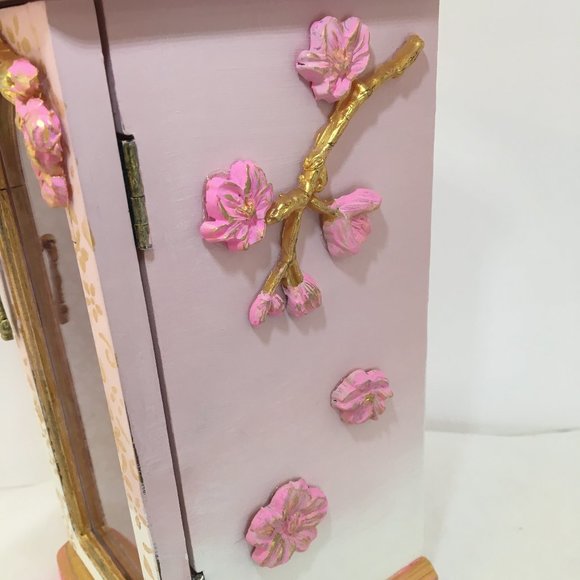 Vintage Wood Jewelry Box Refinished Upcycled Pink - Picture 9 of 14